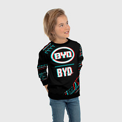 Свитшот детский Значок BYD в стиле glitch на темном фоне, цвет: 3D-черный — фото 2