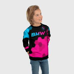 Свитшот детский BMW - neon gradient: символ сверху, цвет: 3D-черный — фото 2