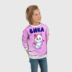 Свитшот детский Вика кошечка с сердечком, цвет: 3D-белый — фото 2