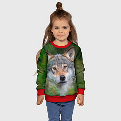 Свитшот детский Волк на фоне зелени, цвет: 3D-красный — фото 2
