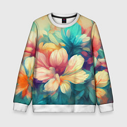 Свитшот детский Цветочный букет нарисованный маслом, цвет: 3D-белый