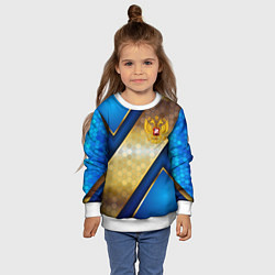 Свитшот детский Золотой герб России на синем объемном фоне, цвет: 3D-белый — фото 2
