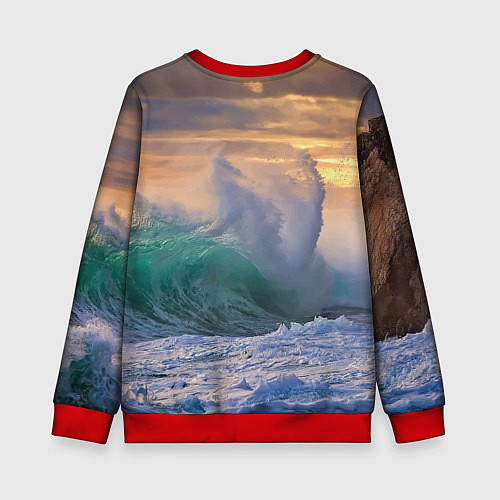 Детский свитшот Штормовая волна, накатывающая на берег / 3D-Красный – фото 2