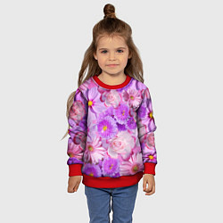 Свитшот детский Фиолетовые и розовые цветы, цвет: 3D-красный — фото 2