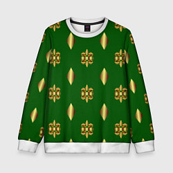 Свитшот детский Золото узоры на зеленом фоне, цвет: 3D-белый