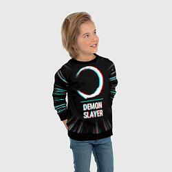 Свитшот детский Символ Demon Slayer в стиле glitch на темном фоне, цвет: 3D-черный — фото 2