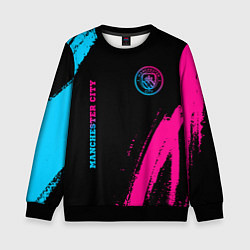 Свитшот детский Manchester City - neon gradient: надпись, символ, цвет: 3D-черный