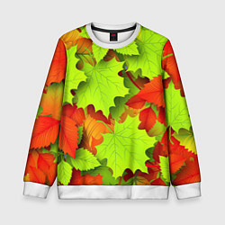 Свитшот детский Зелёные осенние листья, цвет: 3D-белый