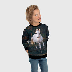 Свитшот детский Скачущая белая лошадь, цвет: 3D-черный — фото 2