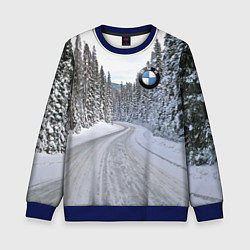 Свитшот детский BMW - зимняя дорога через лес, цвет: 3D-синий