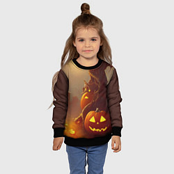 Свитшот детский Жуткое дерево и улыбающаяся тыква на Хэллоуин, цвет: 3D-черный — фото 2