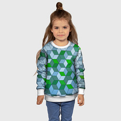 Свитшот детский Зелёные и серые абстрактные кубы с оптической иллю, цвет: 3D-белый — фото 2