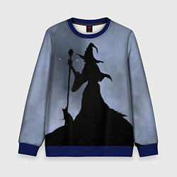 Свитшот детский Halloween - силуэт ведьмы с котом, цвет: 3D-синий