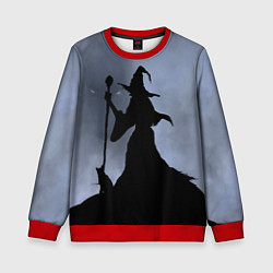 Свитшот детский Halloween - силуэт ведьмы с котом, цвет: 3D-красный
