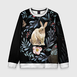 Детский свитшот Новогодний кролик - Веточки и цветочки