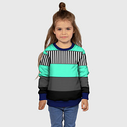 Свитшот детский Полосатый зеленый с черным и белым узор, цвет: 3D-синий — фото 2