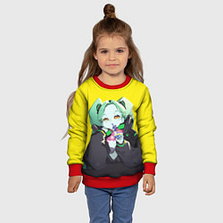 Свитшот детский Ребекка пьет коктель - Cyberpunk, цвет: 3D-красный — фото 2