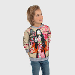 Свитшот детский Незуко Камадо под сакурой, цвет: 3D-меланж — фото 2