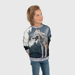 Свитшот детский Волк на фоне леса, цвет: 3D-меланж — фото 2