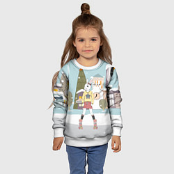 Свитшот детский Зайчиха на роликах на фоне елочки, цвет: 3D-белый — фото 2