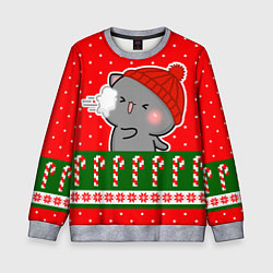 Свитшот детский Серый котик - играет в снежки, цвет: 3D-меланж