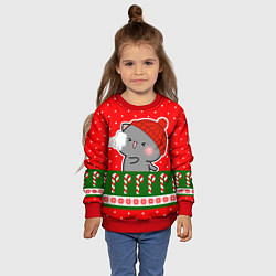 Свитшот детский Серый котик - играет в снежки, цвет: 3D-красный — фото 2