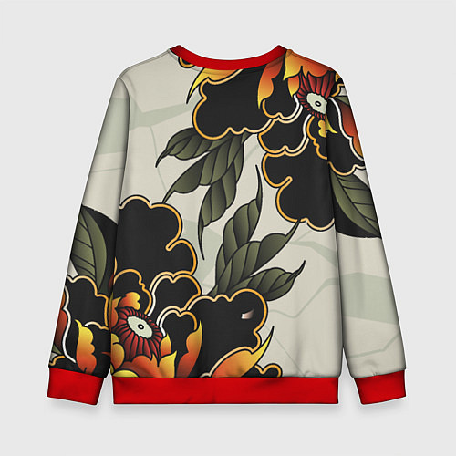 Детский свитшот Змея в японских пионах / 3D-Красный – фото 2
