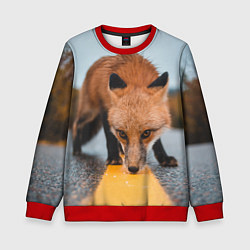 Свитшот детский Лиcа на трассе, цвет: 3D-красный