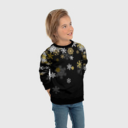 Свитшот детский Золотые и белые снежинки, цвет: 3D-черный — фото 2