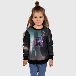 Свитшот детский Девушка в рамках гнетущего города будущего, цвет: 3D-черный — фото 2