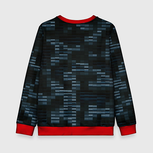 Детский свитшот Чёрные и синие блоки во тьме / 3D-Красный – фото 2