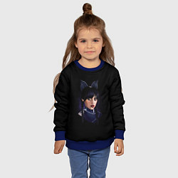 Свитшот детский Wednesday чёрная кошка, цвет: 3D-синий — фото 2