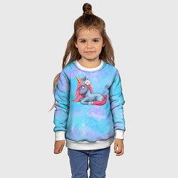 Свитшот детский Синий единорог с розовой гривой, цвет: 3D-белый — фото 2