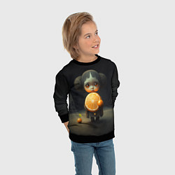 Свитшот детский Девочка с мандарином в руках, цвет: 3D-черный — фото 2