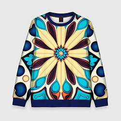 Свитшот детский Узор большой цветок с голубыми фигурами, цвет: 3D-синий