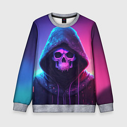 Свитшот детский Неоновый череп в капюшоне, цвет: 3D-меланж