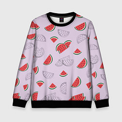 Свитшот детский Узор из кусочков арбуза на сиреневом фоне, цвет: 3D-черный