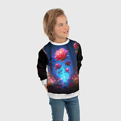 Свитшот детский Алая роза в ночном лесу, цвет: 3D-белый — фото 2