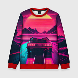 Свитшот детский Синтвейв закат и автомобиль, цвет: 3D-красный