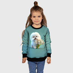 Свитшот детский Белая собака милаха, цвет: 3D-черный — фото 2