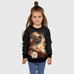 Свитшот детский Милый котик окружённый цветами, цвет: 3D-черный — фото 2