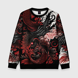 Свитшот детский Красный Irezumi узор, цвет: 3D-черный