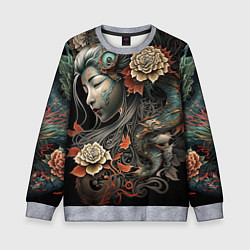 Свитшот детский Японская девушка Irezumi, цвет: 3D-меланж