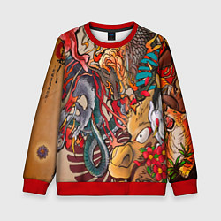 Свитшот детский Иредзуми: демон и дракон, цвет: 3D-красный