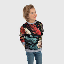 Свитшот детский Узор с японскими карпами кои, цвет: 3D-меланж — фото 2