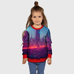 Свитшот детский Город ночной и неоновый, цвет: 3D-красный — фото 2