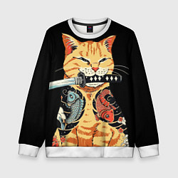 Свитшот детский Yakuza tattoo cat, цвет: 3D-белый