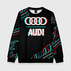 Свитшот детский Значок Audi в стиле glitch на темном фоне, цвет: 3D-черный