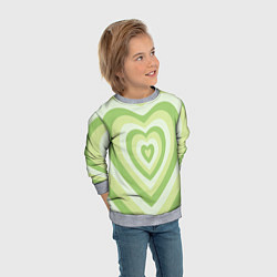 Свитшот детский Зеленые сердца - индикид паттерн, цвет: 3D-меланж — фото 2