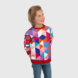 Свитшот детский Ромбический разноцветный паттерн, цвет: 3D-красный — фото 2